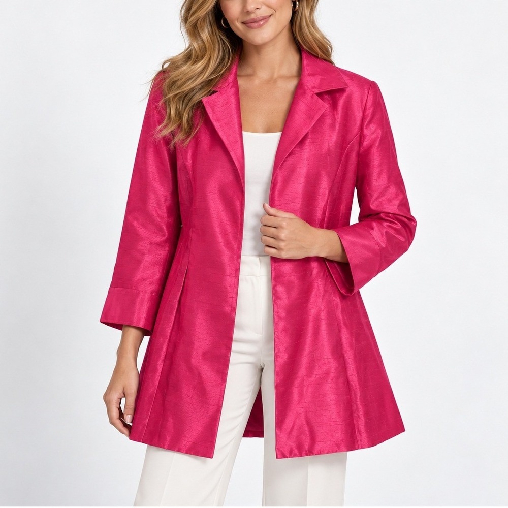 Chico's Subtle Shine Topper Jacket 0 Pink Summer Berry Open Front